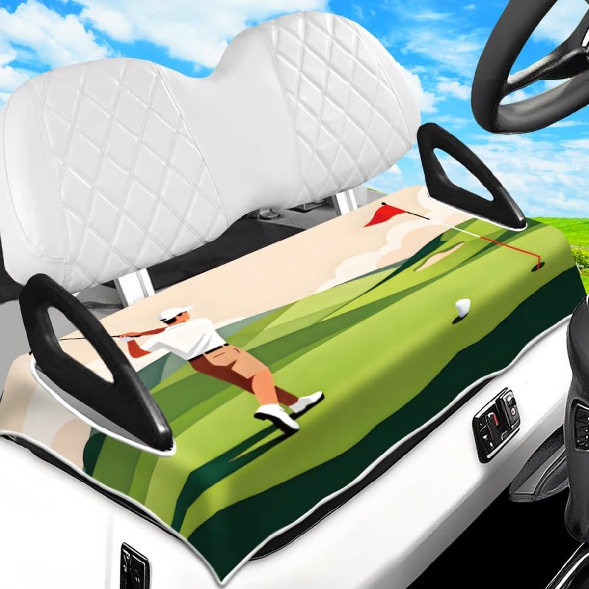 peacoblue Golfkarstoelhoezen Handdoek Golf spelen op een Golfbaan 100% Microvezel 129,5 cm x 78,7 cm Golfkarstoel Deken Kussens Universele Pasvorm voor Club Car EZGO Yamaha Precedent 2-zits Golfkars