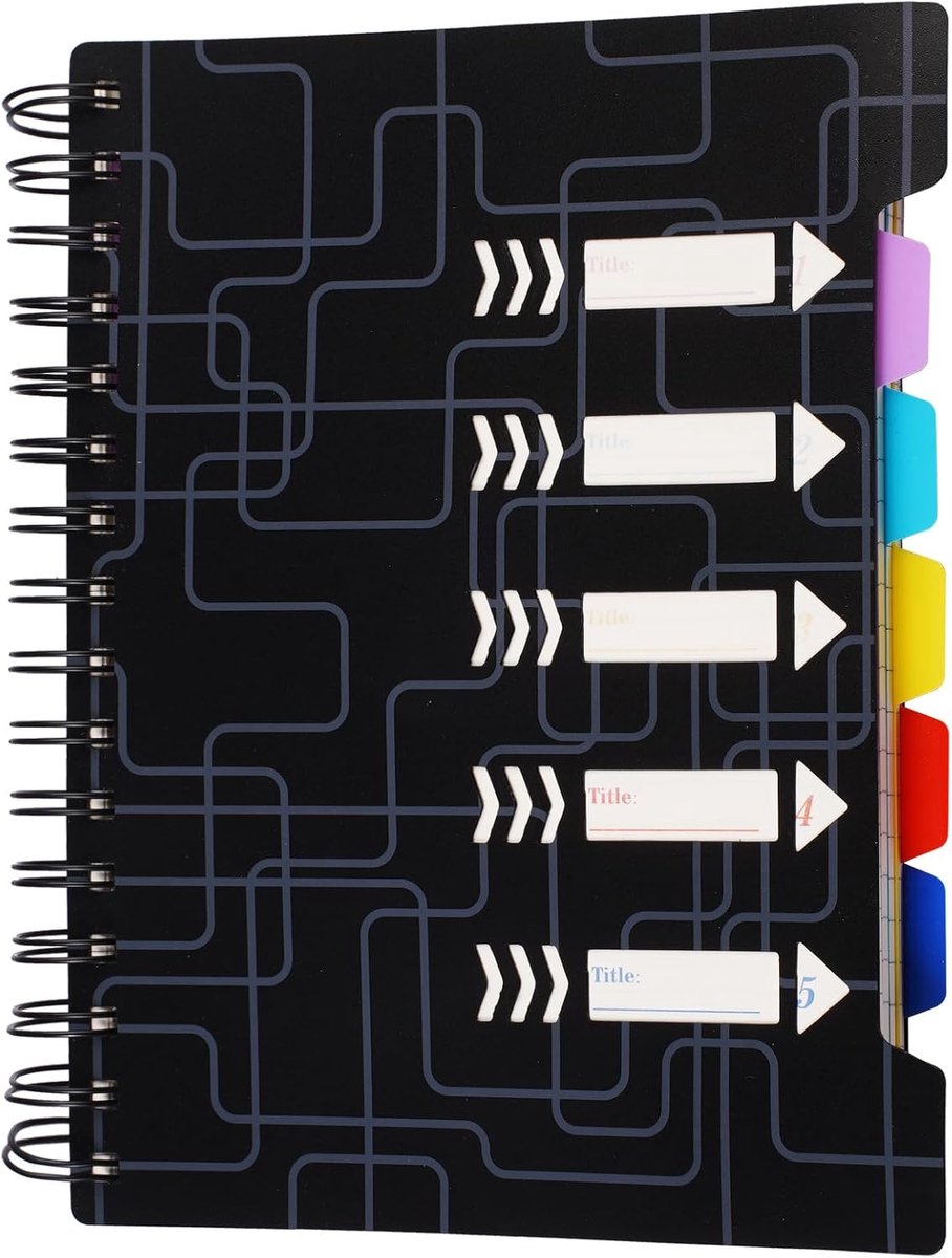 A5 met Tabbladen Zwart, Spiraalnotitieboek A5 met Index | luxe Ringband Notitieblok Gelijnd, Stevige Mooie Notitieboekjes, Notebook voor Werk, Kantoor, Universiteit en School