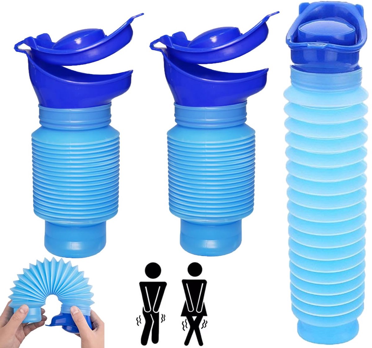 urinoir 750 ml, voor mannen en vrouwen, draagbaar mobiel toiletpotje, urinefles, herbruikbaar, voor noodgevallen voor files en wachtrijen bij campingauto's, 2 stuks