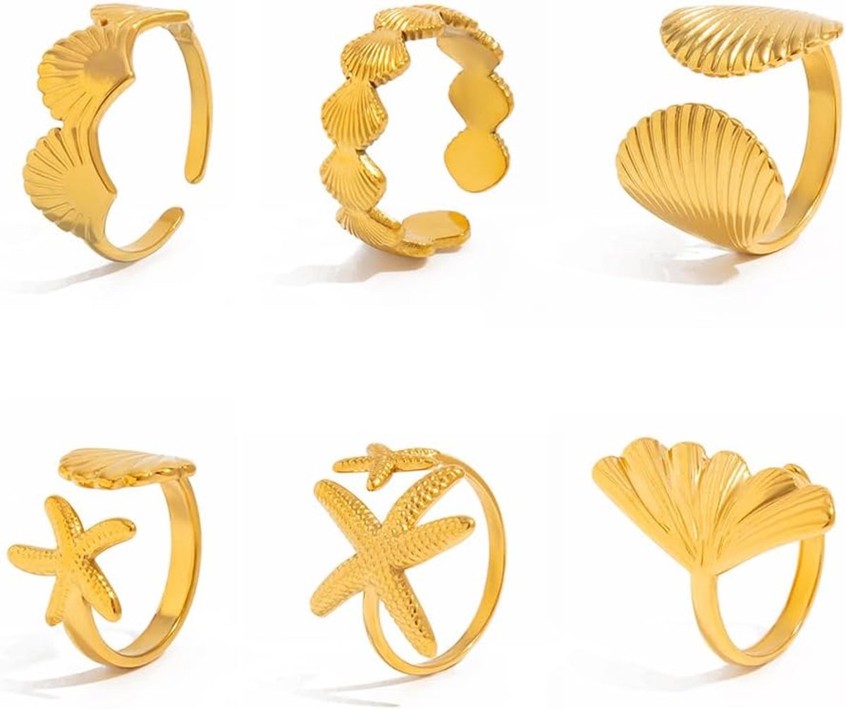 Ringen Dames Open Ring Zeester Schelp Ringenset Strand Sieraden Boho Verstelbare Look Vinger Ringen Zomer Accessoires Voor Vrouwen Meisjes