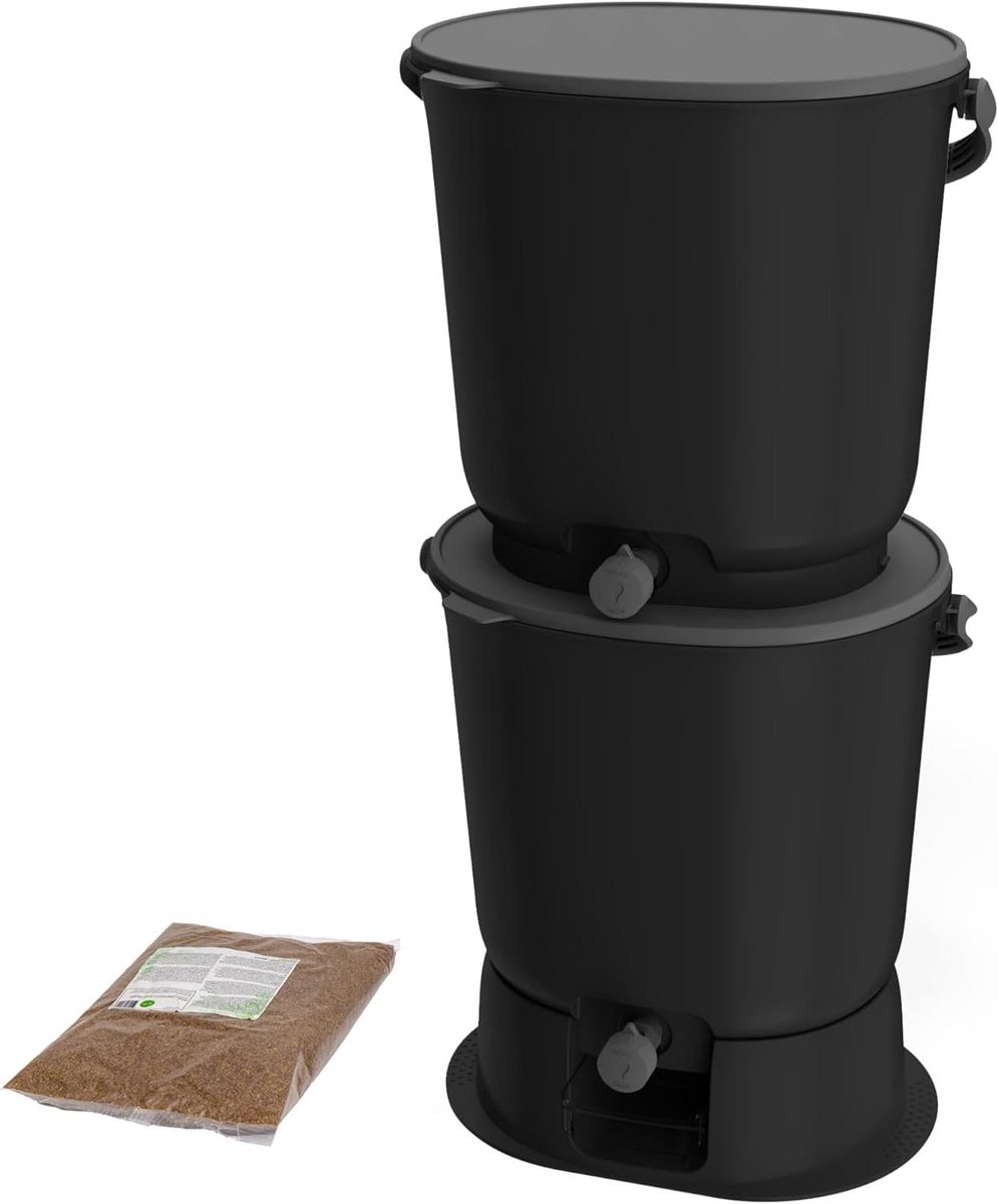 Bokashi Emmer Set - Compostbak Keuken - Afval Fermenteren - Geurloos Composterend - 2 stuks - Zwart