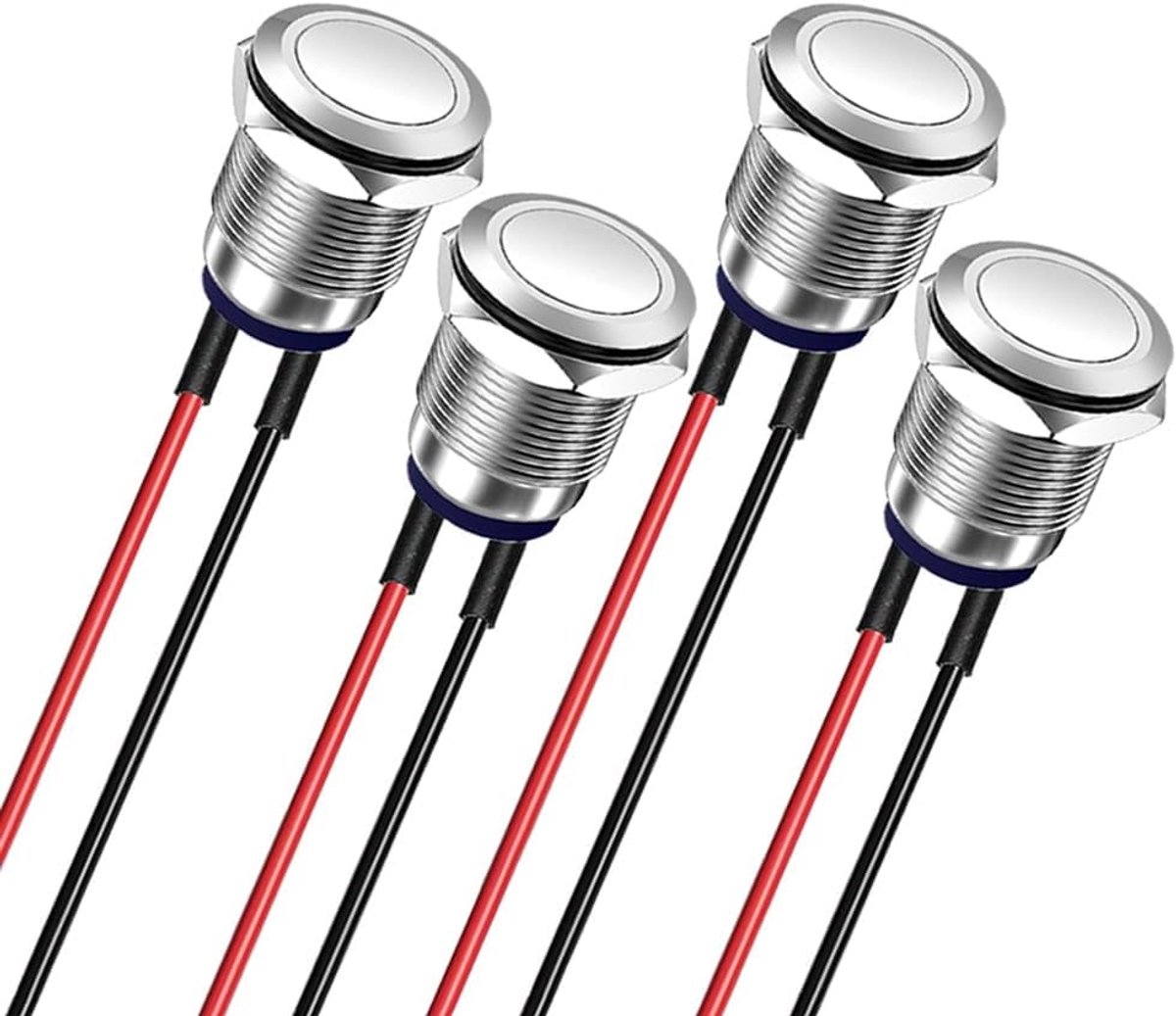 4stks Voorbedraad 12mm 3A 12V/24V/110V/250VAC Waterdichte Drukknop Vergrendeling Rvs Drukknop Aan-Uit (Platte Kop)