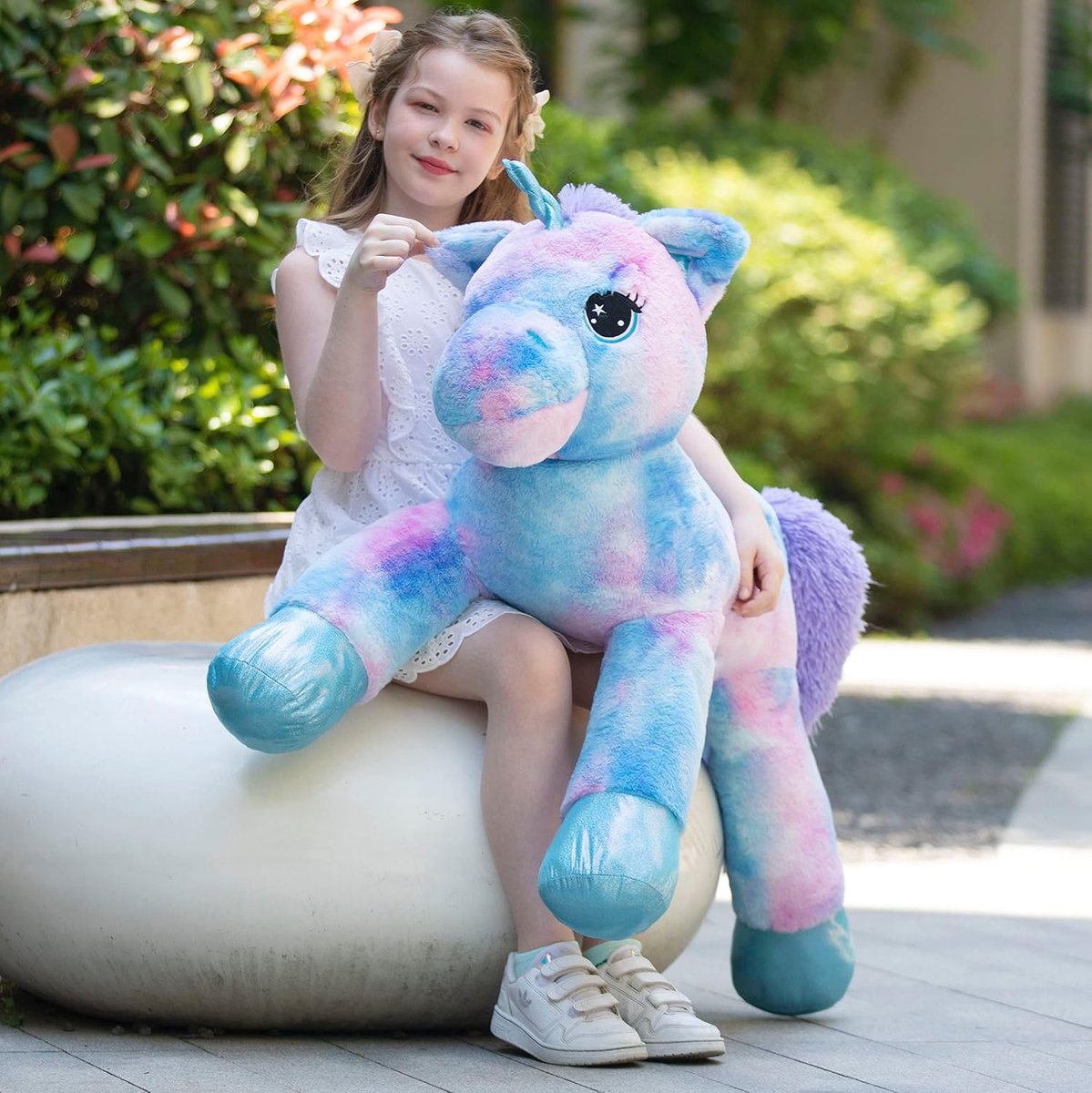 Gigantische eenhoorn knuffeldier, XXL, 110 cm, blauw, grote eenhoorn, pluche dier, knuffeldier, verjaardagscadeau voor meisjes