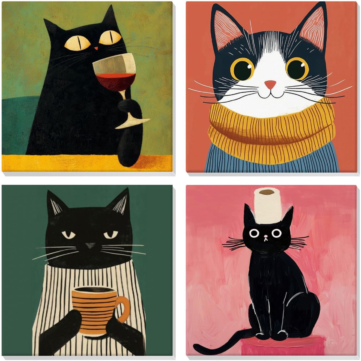 SnelShoppen - 4 Stuks Katten Schilderen op Nummer Volwassenen, Schattige Dieren, Doe-Het-Zelf Olieverfschilderijset met Lijst, Verf op Nummers, Acrylv