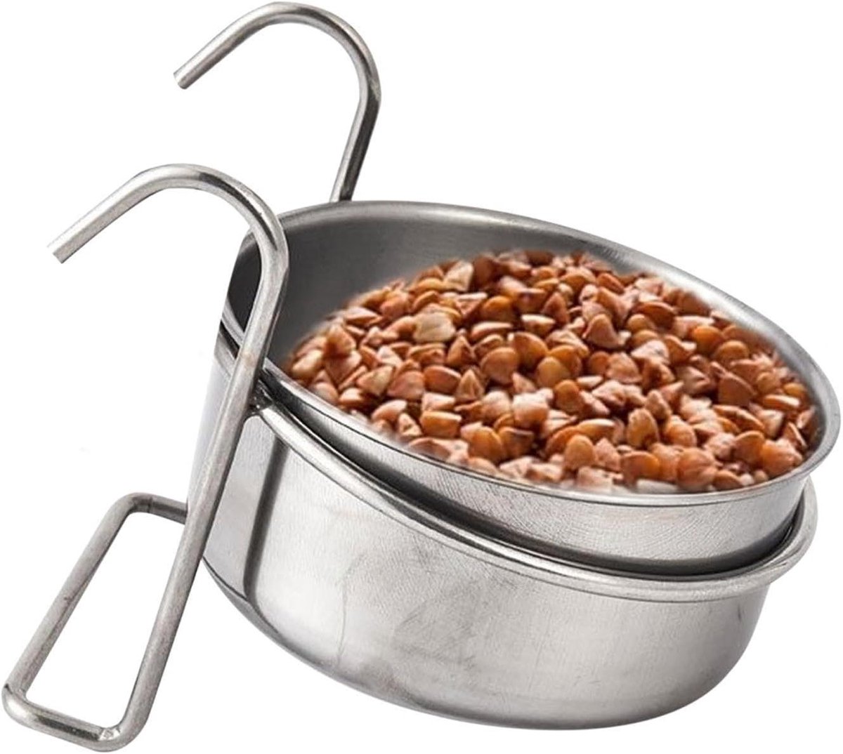 Voerbak voor dieren - Kooikom Voerstation - Hygiënisch voeren - Afneembare schalen - 12 x 5 cm - Zilver