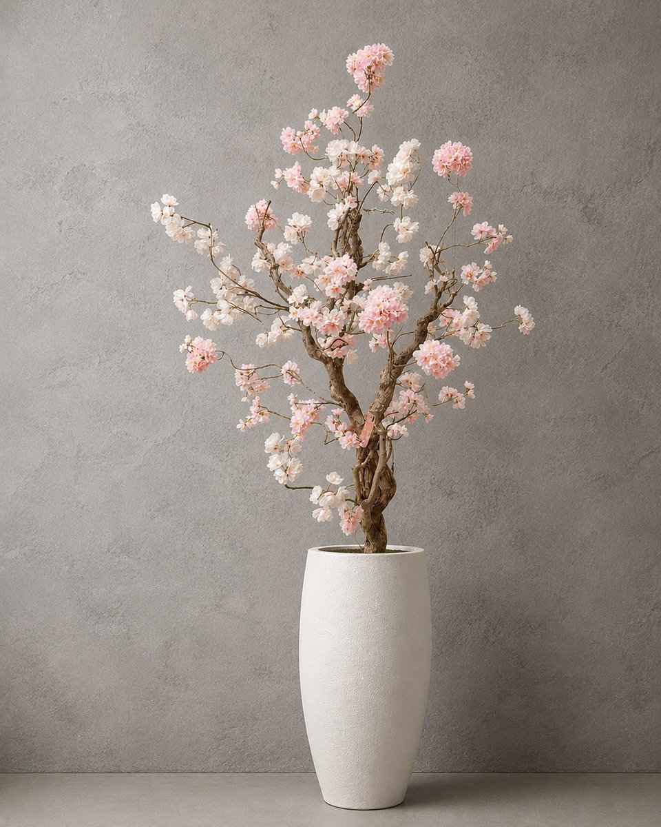 Seta Fiori Kunstbloesemboom Crème Roze 120 cm - Handgemaakt in Nederland - Echte Houten Stam - Sakura Kersenbloesem voor Binnen