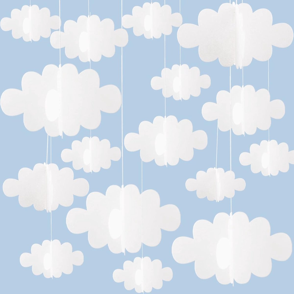 3D Wolk Decoraties - 16 Stuks Opknoping Kunstmatige Wolken voor Plafond en Muur - Nep Ornamenten voor Baby Douche, Kinderkamer, Bruiloft en Feest