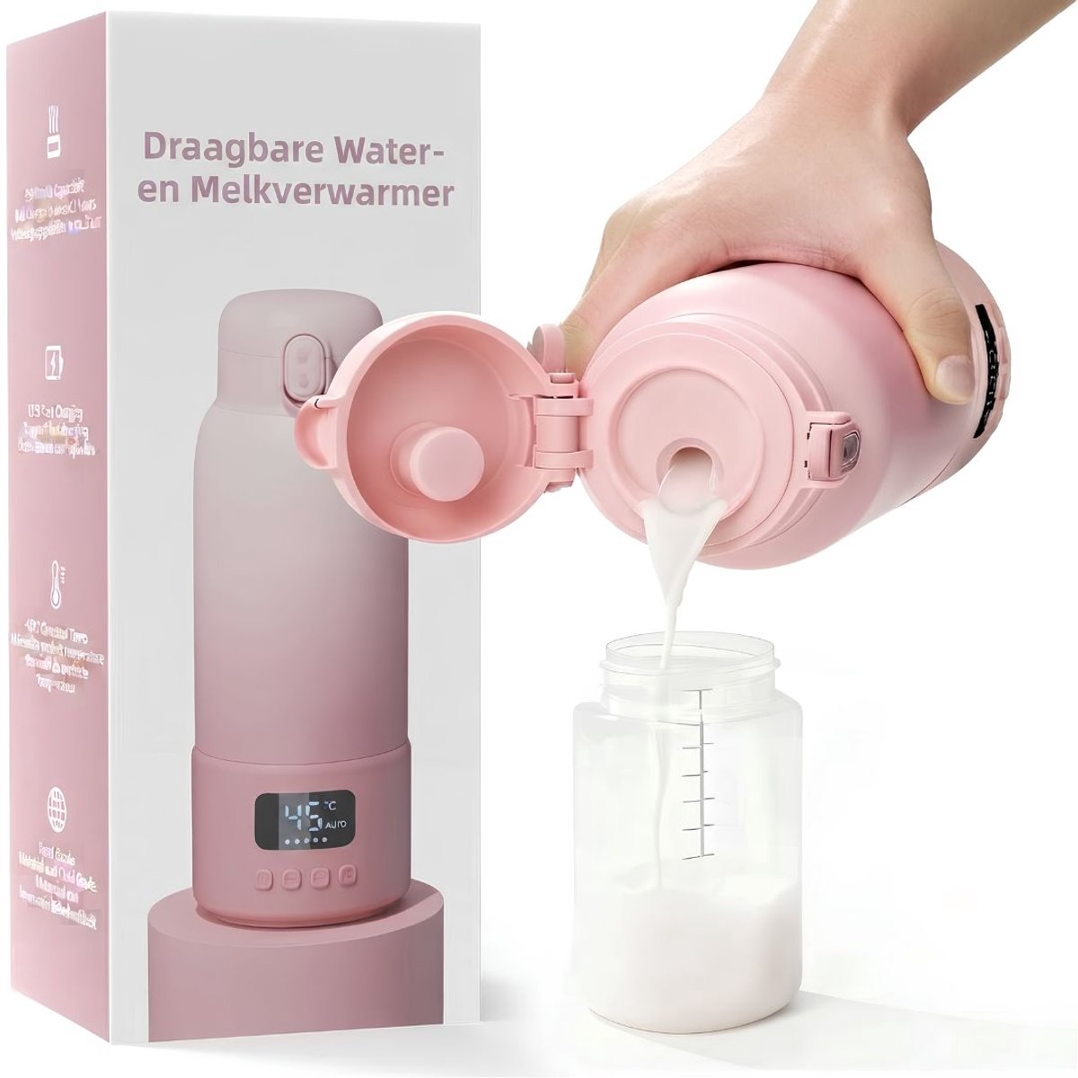 SP® Draagbare Flessenwarmer - Flessenwarmer Onderweg - Flesverwarmer - Roze - 9cm x 9cm x 26cm
