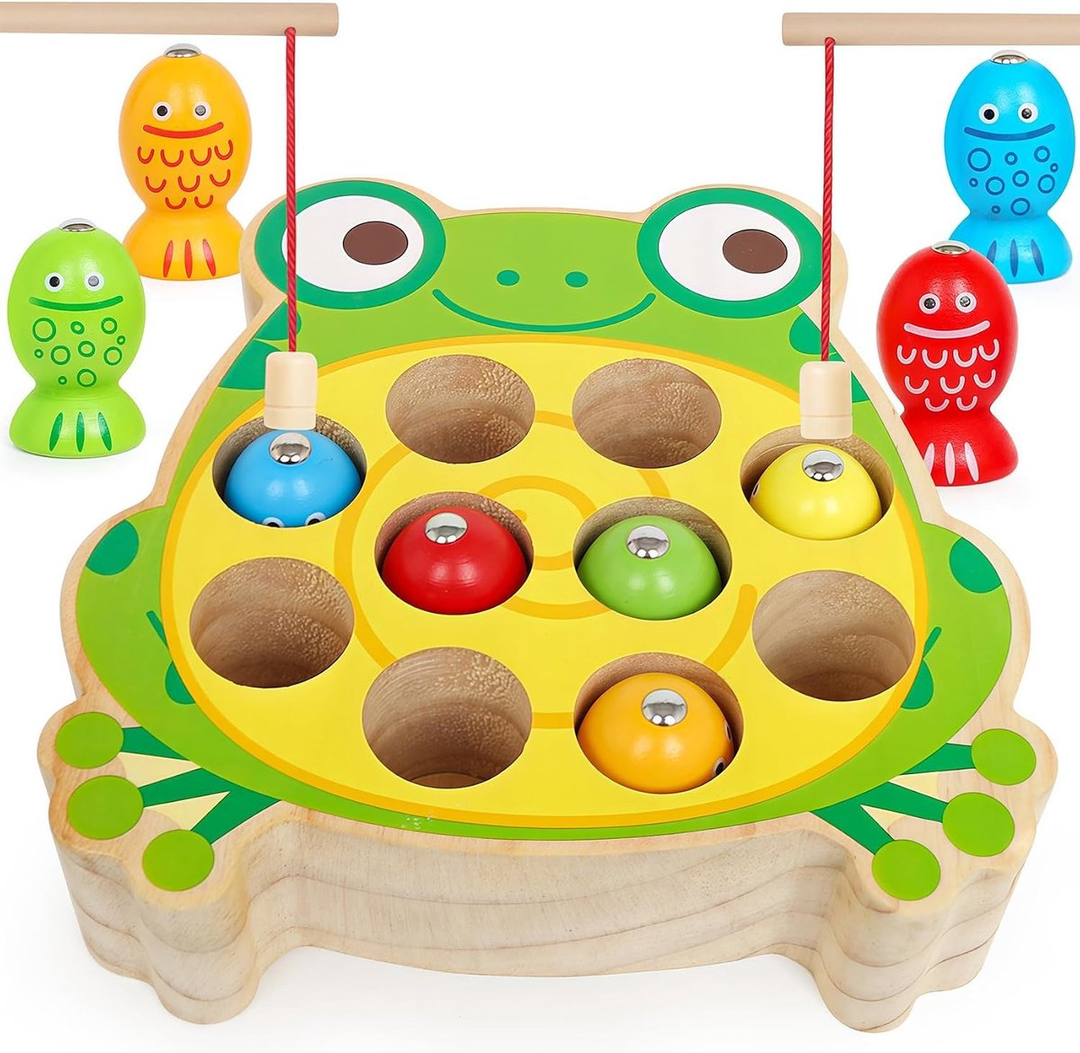 Houten visspelletjes voor kinderen vanaf 3 jaar – Montessori-magneetspeelgoed voor de ontwikkeling van de fijne motoriek, kleurherkenning en hand-oogcoördinatie.