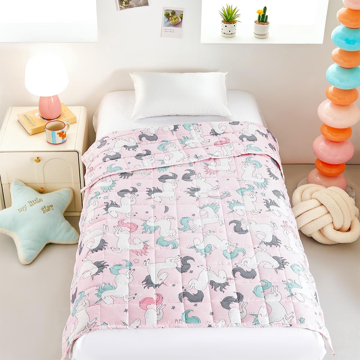SnelShoppen - Katoentherapie Deken voor Stress- en Angstvermindering - Roze Eenhoorn-Motif - 100x150cm - 2kg - Ideaal voor Kinderen, Feestjes en Ontsp