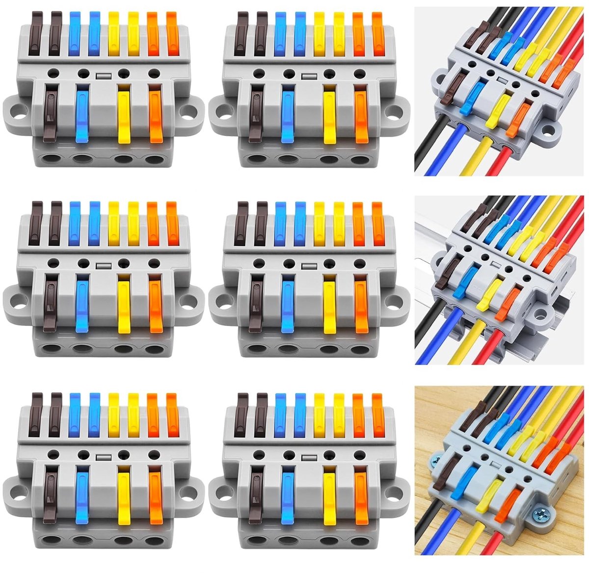 4-in-8-out Lever Terminal Block Set, 4 Inputs to 8 Outputs Connection Connectors, DIN Rail/Screw Mount, 28-12AWG - ShopVlot