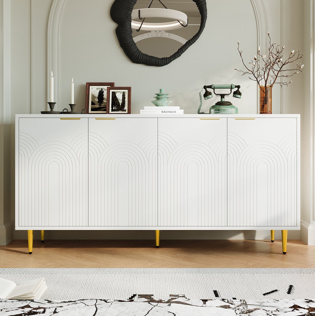 COVREO Dressoir 160x40x80 cm wit, MDF en spaanplaat met 4 deuren
