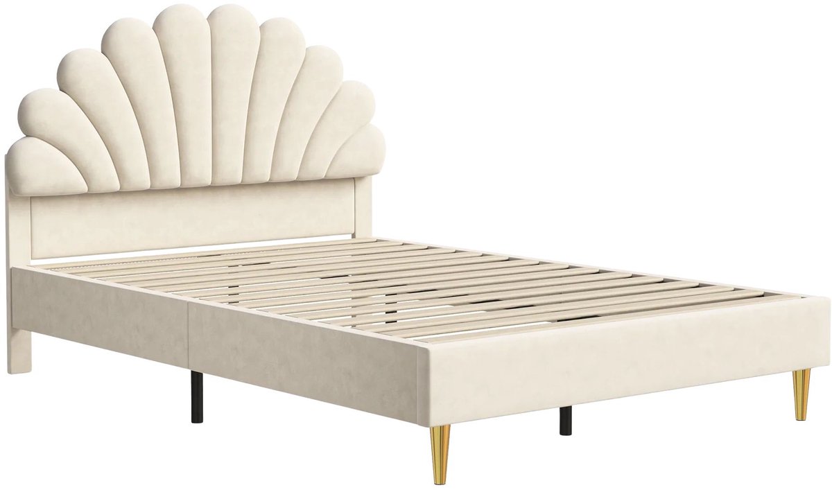 Gestoffeerd Kinderbed 90 x 200 140 x 200 Cm - Bed met Bloemvormig Hoofdeinde en Lattenbodem - voor Kinderkamer en Slaapkamer