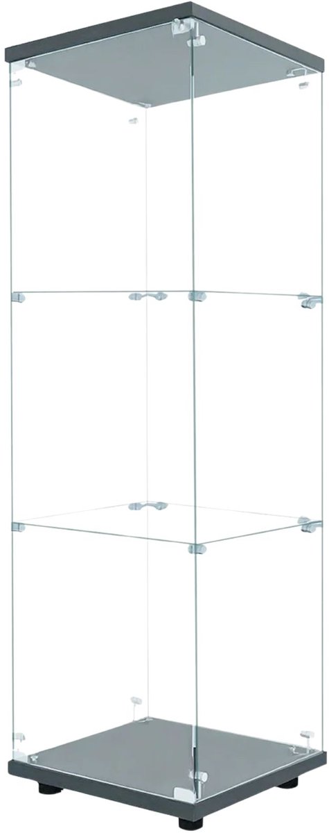 Happiq Glazen Vitrinekast 125 x 42 x 36 Cm - Moderne LED - Zwart Frame met LED - Verlichte Kast met 3 Planken van Gehard