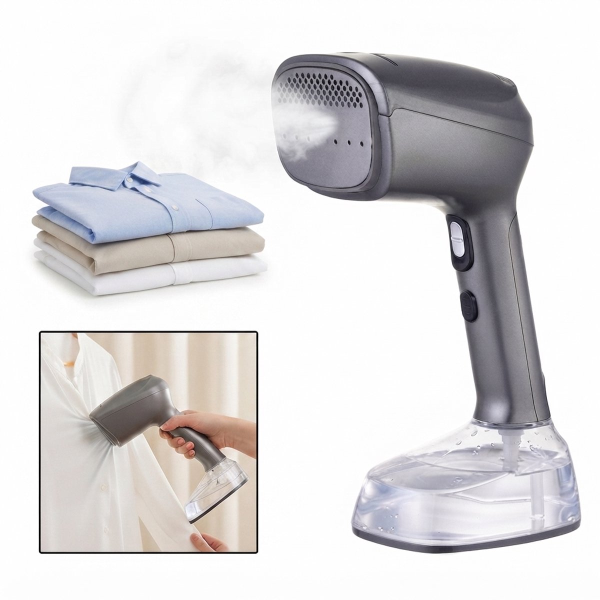 Vacuüm Stoomapparaat Kleding - Handstomer – Kledingstomer - 400ML Watertank – Steamer - Snel Opgewarmd - 1500W – Grijs - Home Vibes®