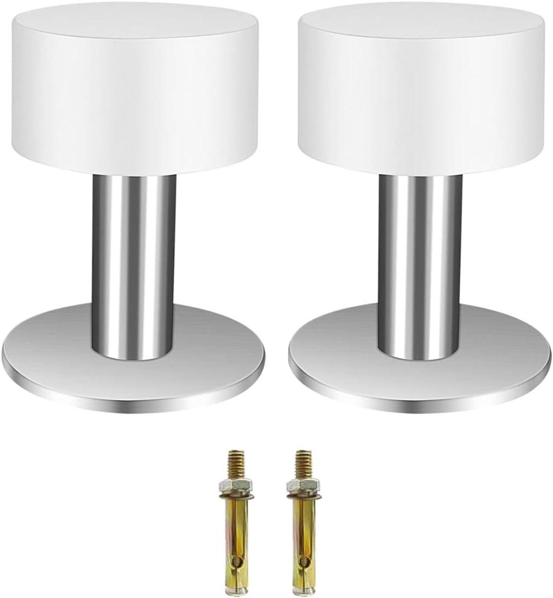 Roestvrijstalen Deurstopper - Muurhouder Deurkruk - Muren Beschermen - Dubbele Bevestiging - 60 mm - Wit