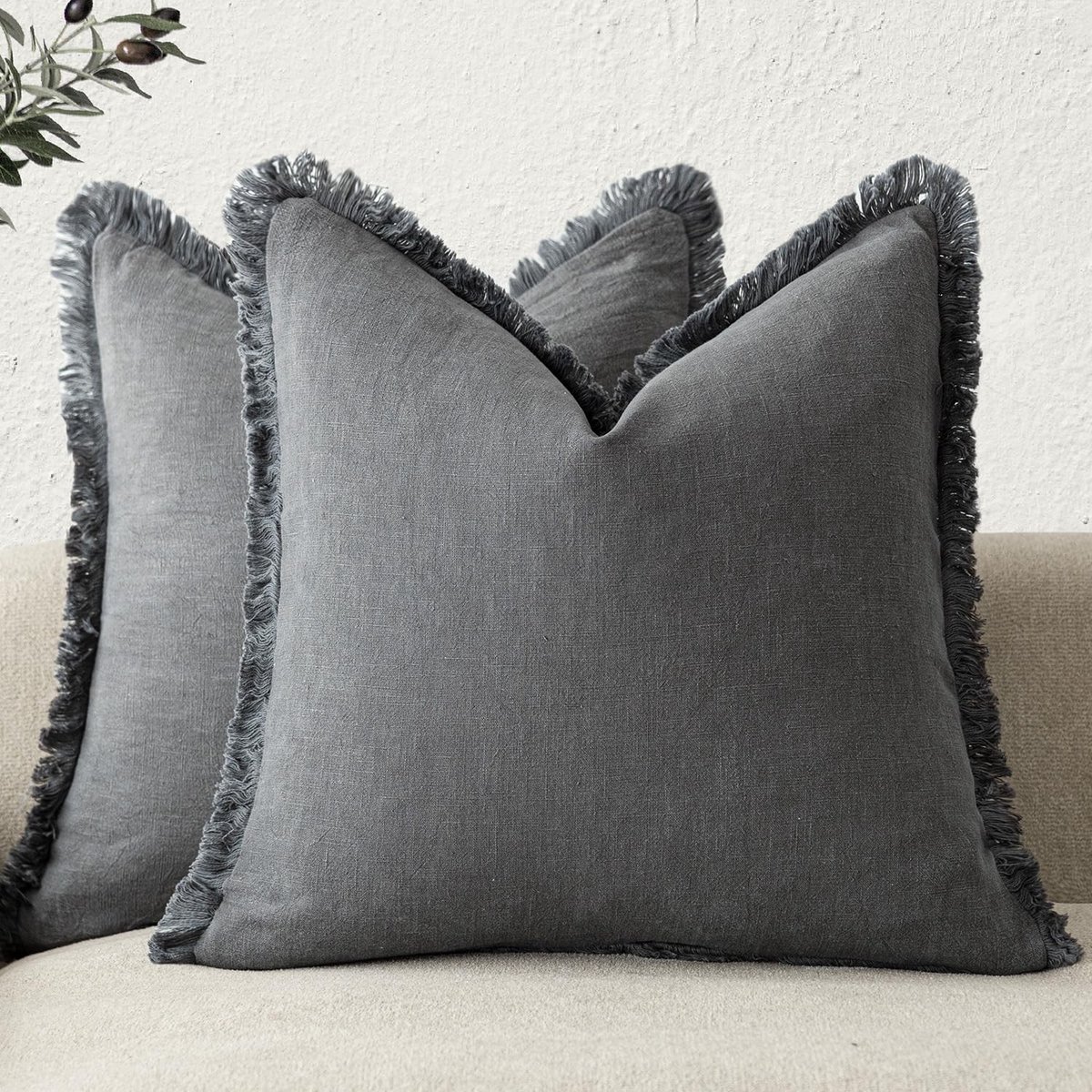 Omgoods - Set van 2 Decoratieve Kussenhoezen met Franje - Boho Farmhouse Stijl