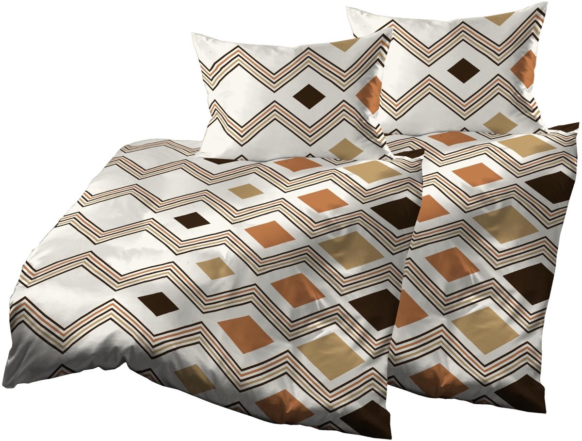 Omgoods - 4-Delig Bedlinnen Set met Zigzagpatroon in Bruin en Wit