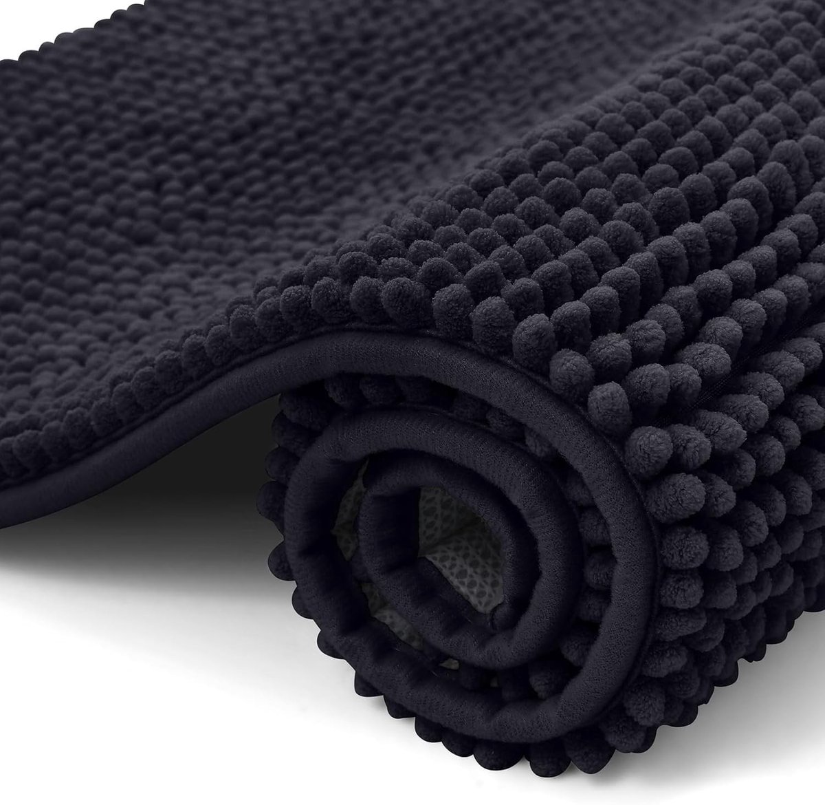 Omgoods - Chenille Badmat 40x120 cm Zwart met Antislip en Absorberende Eigenschappen