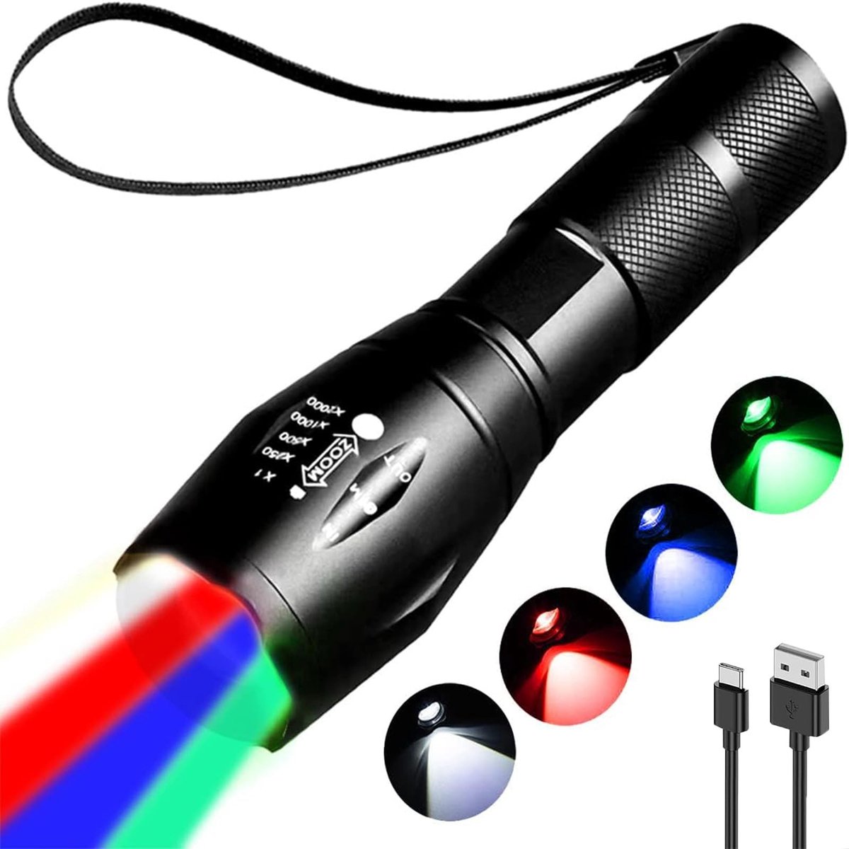 Omgoods - 4-in-1 Oplaadbare LED Zaklamp - Multikleur voor Fotografie en Kamperen