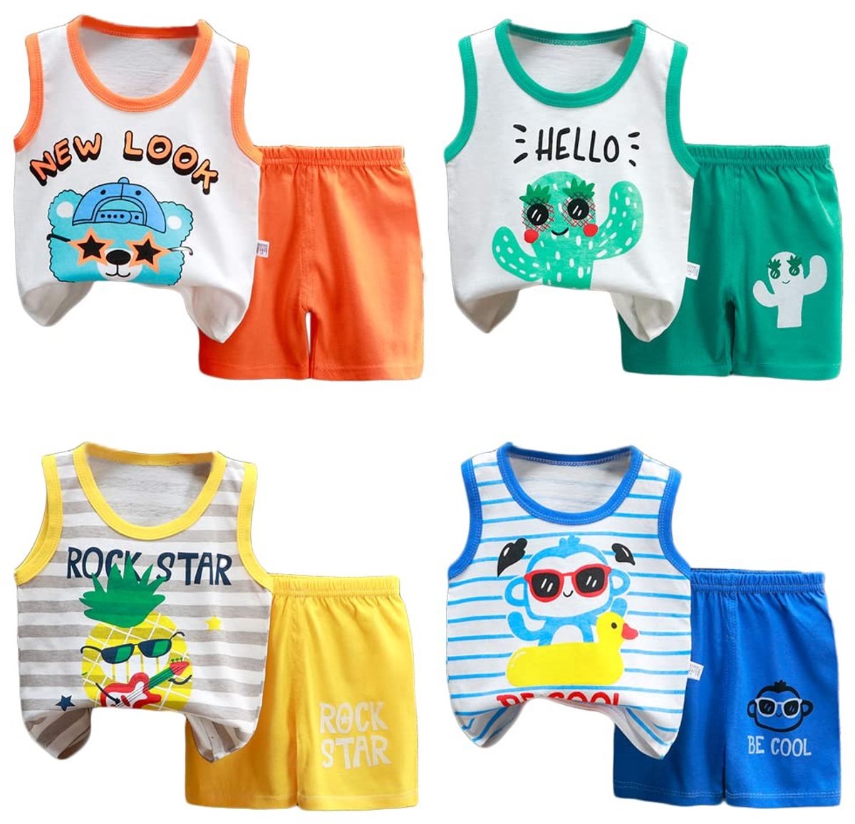 Omgoods - Set van 8 Jongens Mouwloze T-Shirts en Shorts