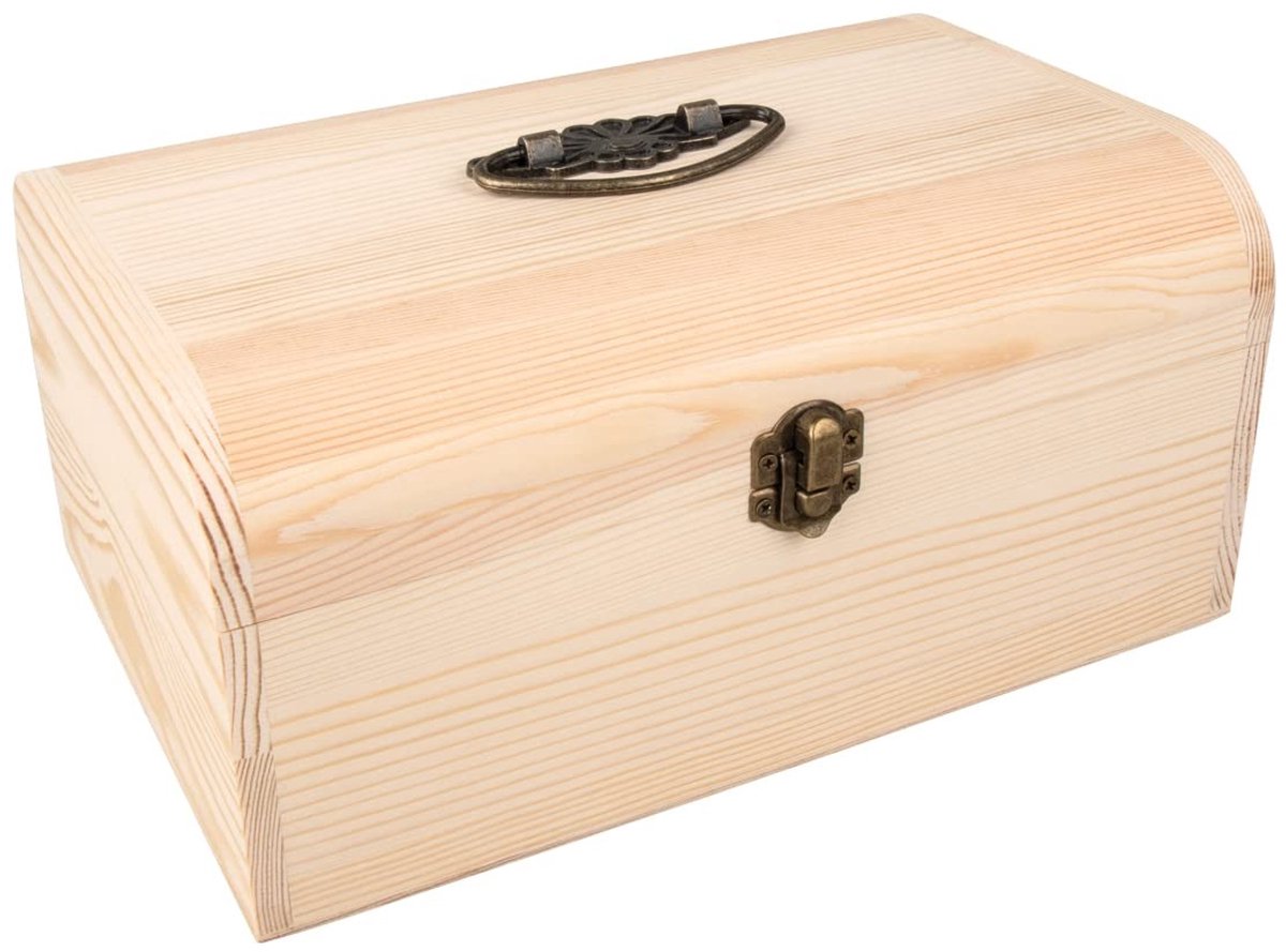 Omgoods - Houten Koffer met Antieke Beslag en Handvat, 24.5 x 16.5 x 11.5 cm
