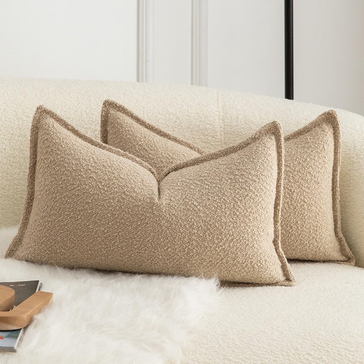 Omgoods - Set van 2 Decoratieve Kussenslopen met Woven Textuur 30x50cm Kameel