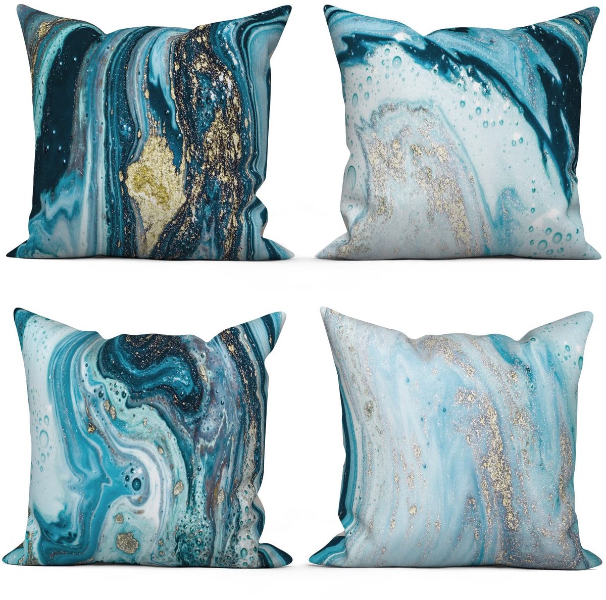 Omgoods - Set van 4 Marmeren Kussenhoezen 40 x 40 cm in Blauw