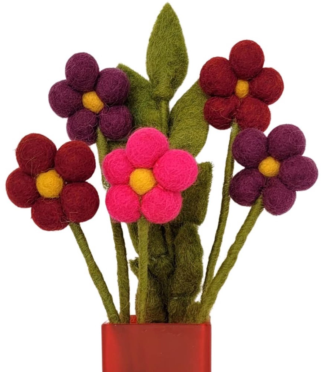 Omgoods - Boeket van 5 Handgemaakte Viltbloemen