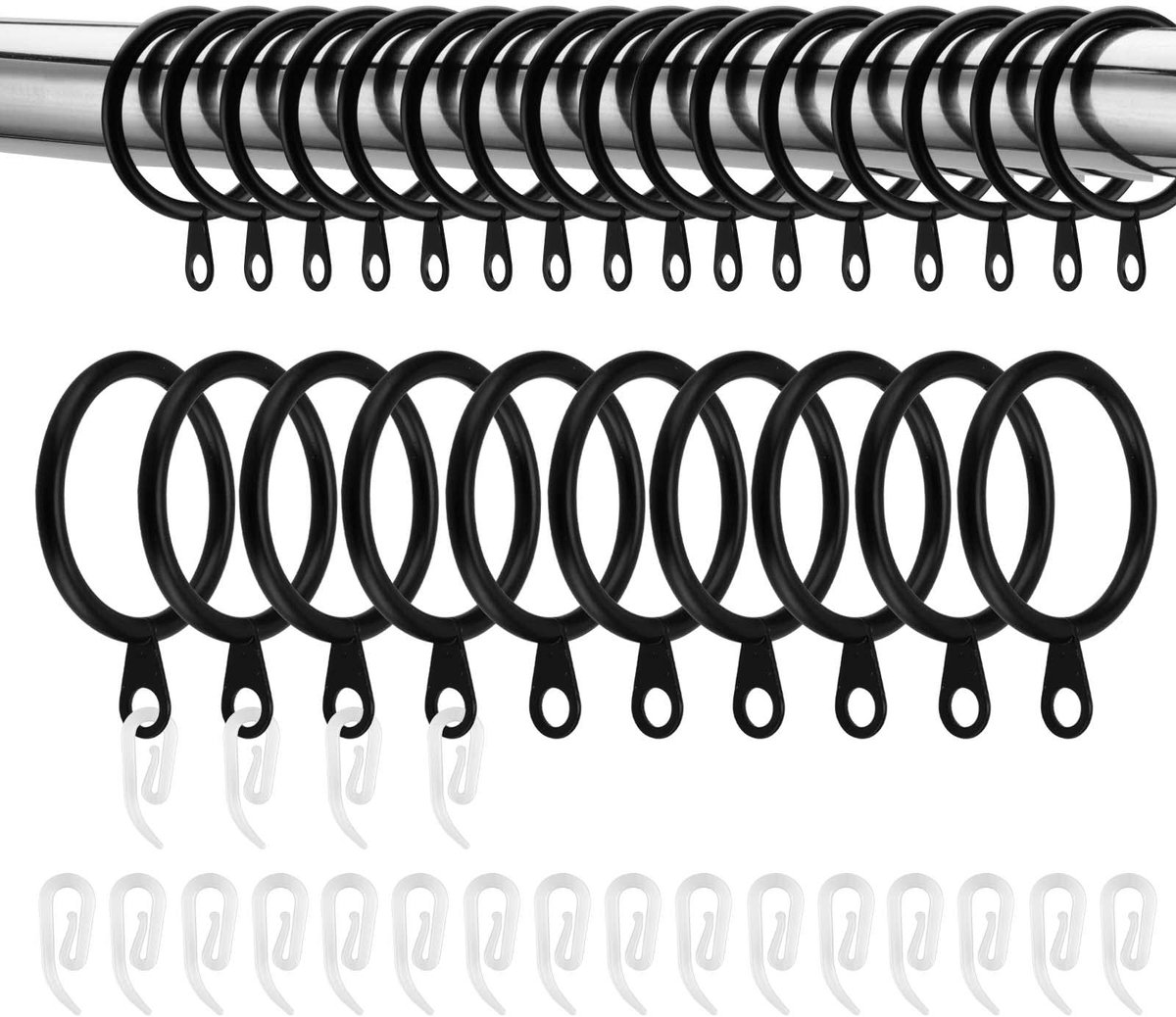 Omgoods- Gordijnringen 100 Stuks - Zwarte Metalen Ringen - 33 mm - Gordijnhaken - Duurzaam - Schokbestendig - Gordijnhaak