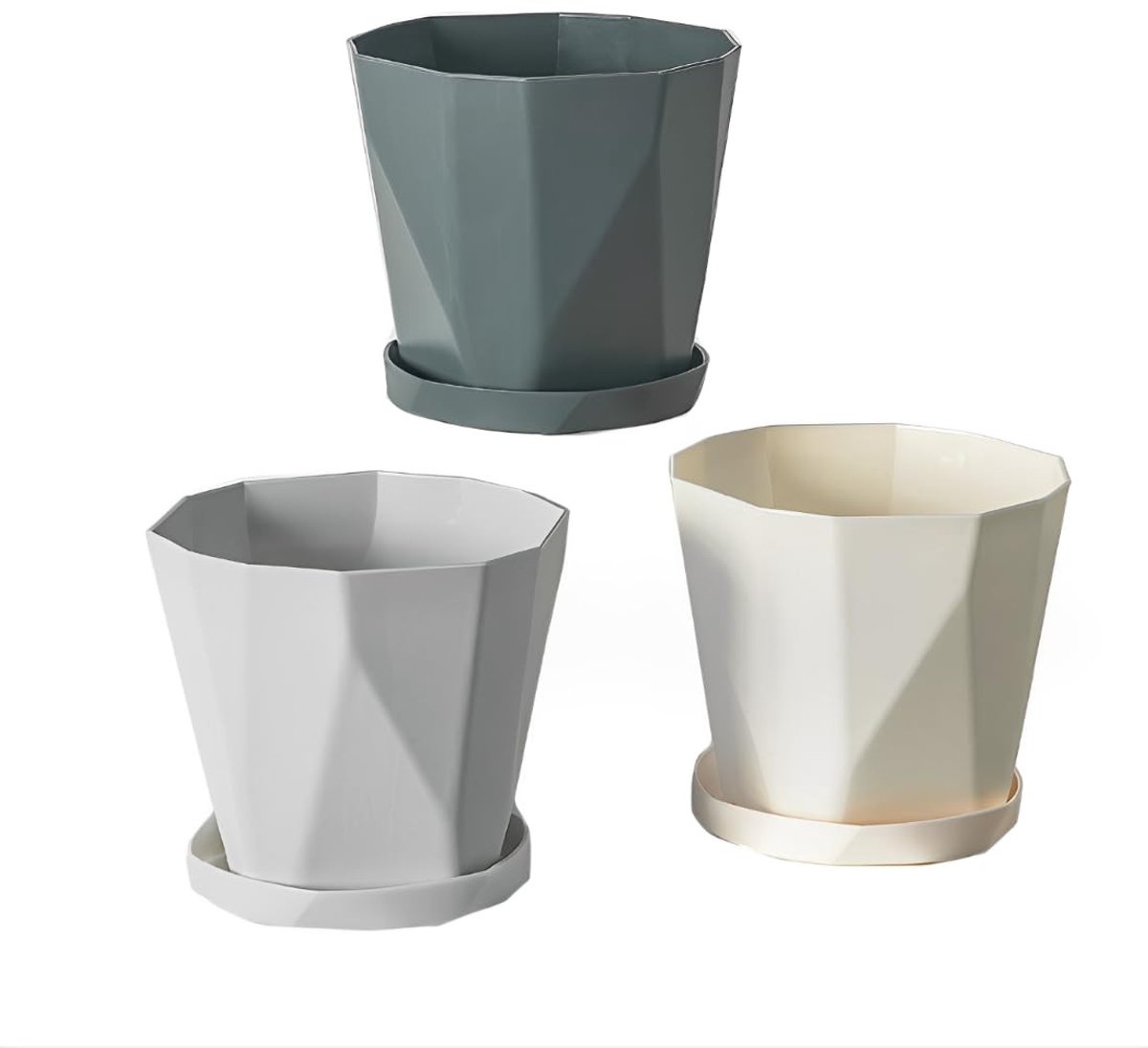 Omgoods - Plant Pots Set van 3 - 16 cm Plastic Bloempotten met Drainagegaten