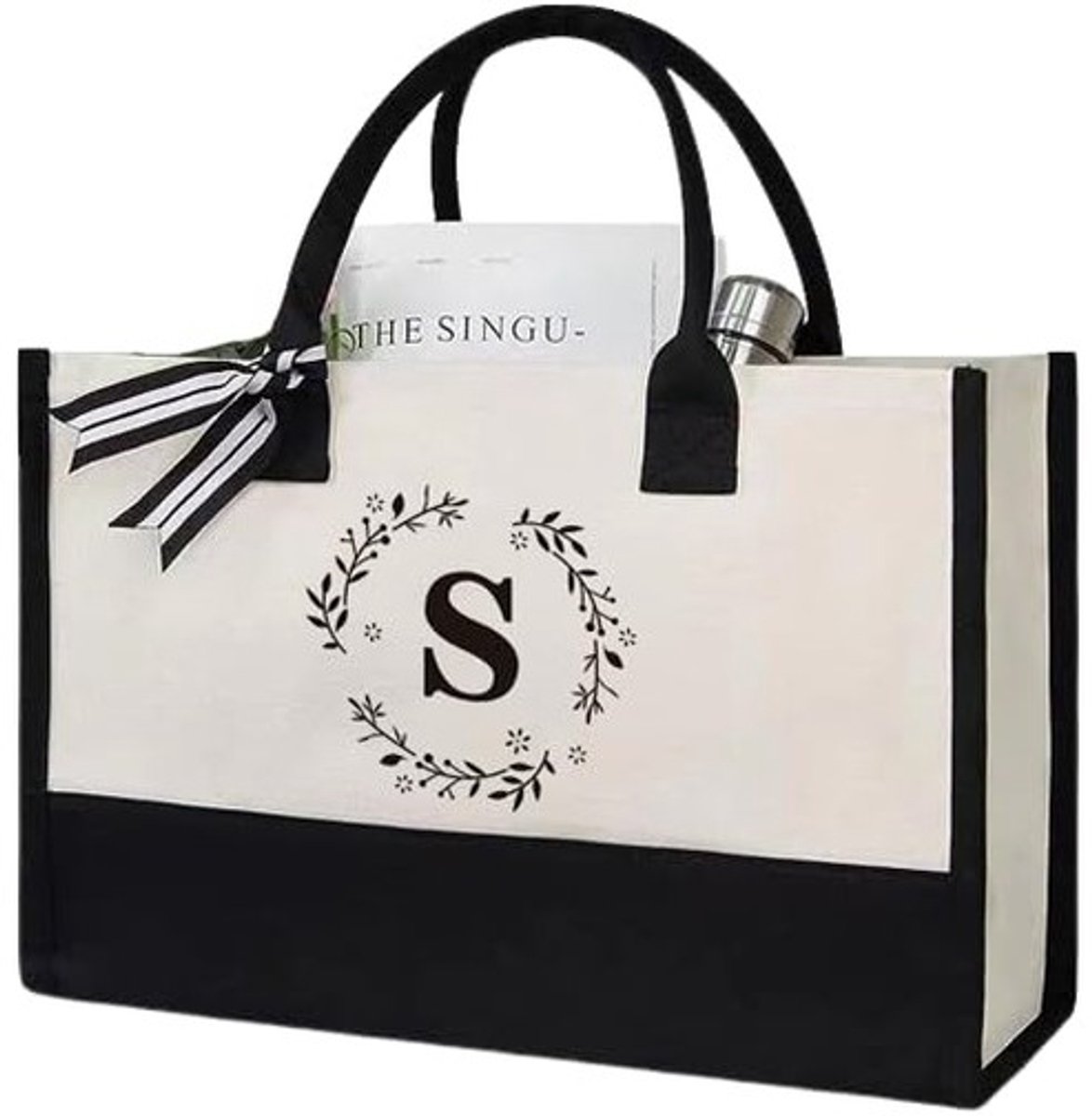 Omgoods - Herbruikbare Katoenen Tote Bag met Gepersonaliseerde Bloemletters
