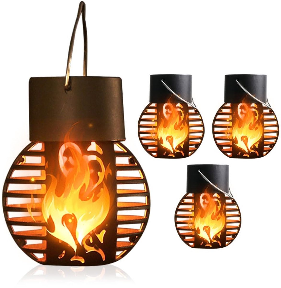 Omgoods - Vlamlicht op Zonne-energie - Hangende Zonnelampen - IP65 Waterdicht - Tuinverlichting met Vlameffect - 4 Stuks voor Buiten - Perfect voor...