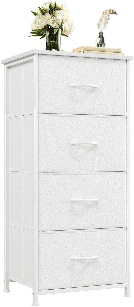 Omgoods- Ladekast met stoffen laden - Dressoir met stalen frame - Commode - Opbergkast voor slaapkamer - Milieuvriendelijk - 30D x 42B x 93H (4 laden)