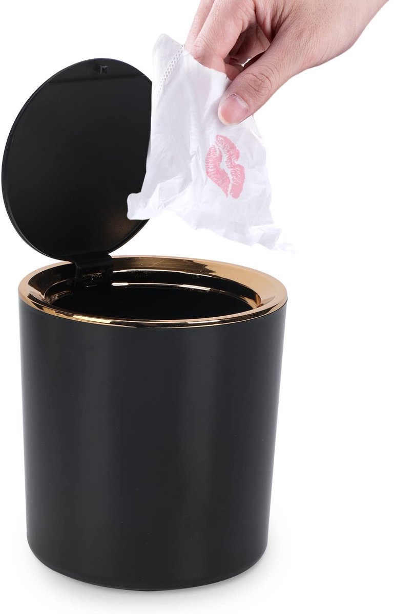 Omgoods- Tafelafvalemmer met deksel - Kleine Vuilnisemmer - Compacte Prullenbak - Tafelafvalbak - Ideaal voor Bureau/Badkamer - Geurpreventie met Push-on-Design