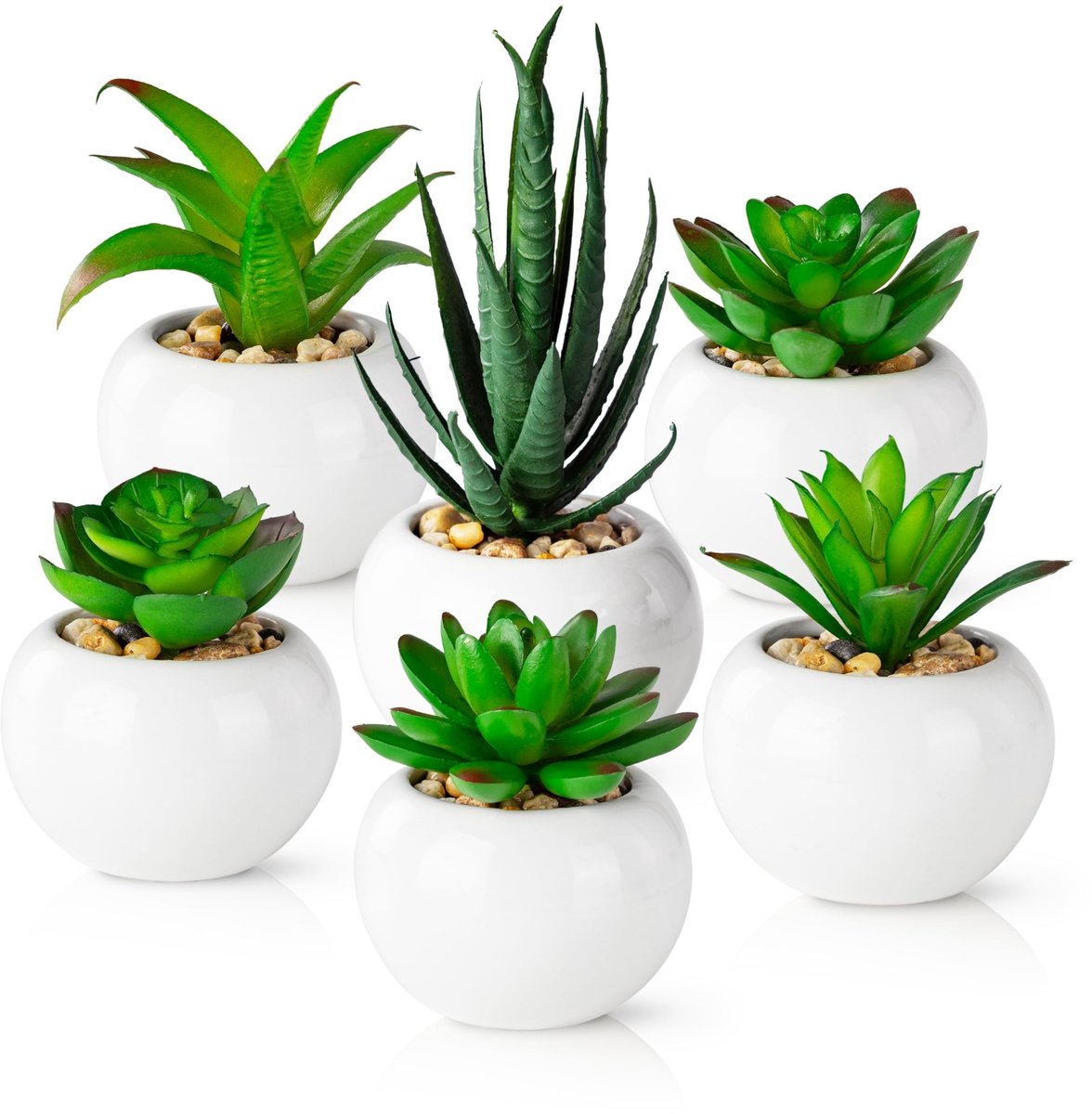 Omgoods - Set van 6 Kunstplanten in Witte Keramische Potten voor Decoratie