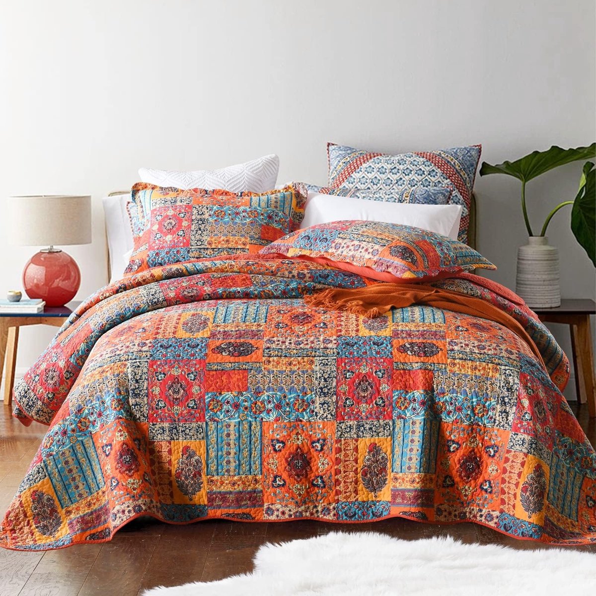 Omgoods - Gewatteerde Quilt voor Super King Size Bed met Bloempatroon