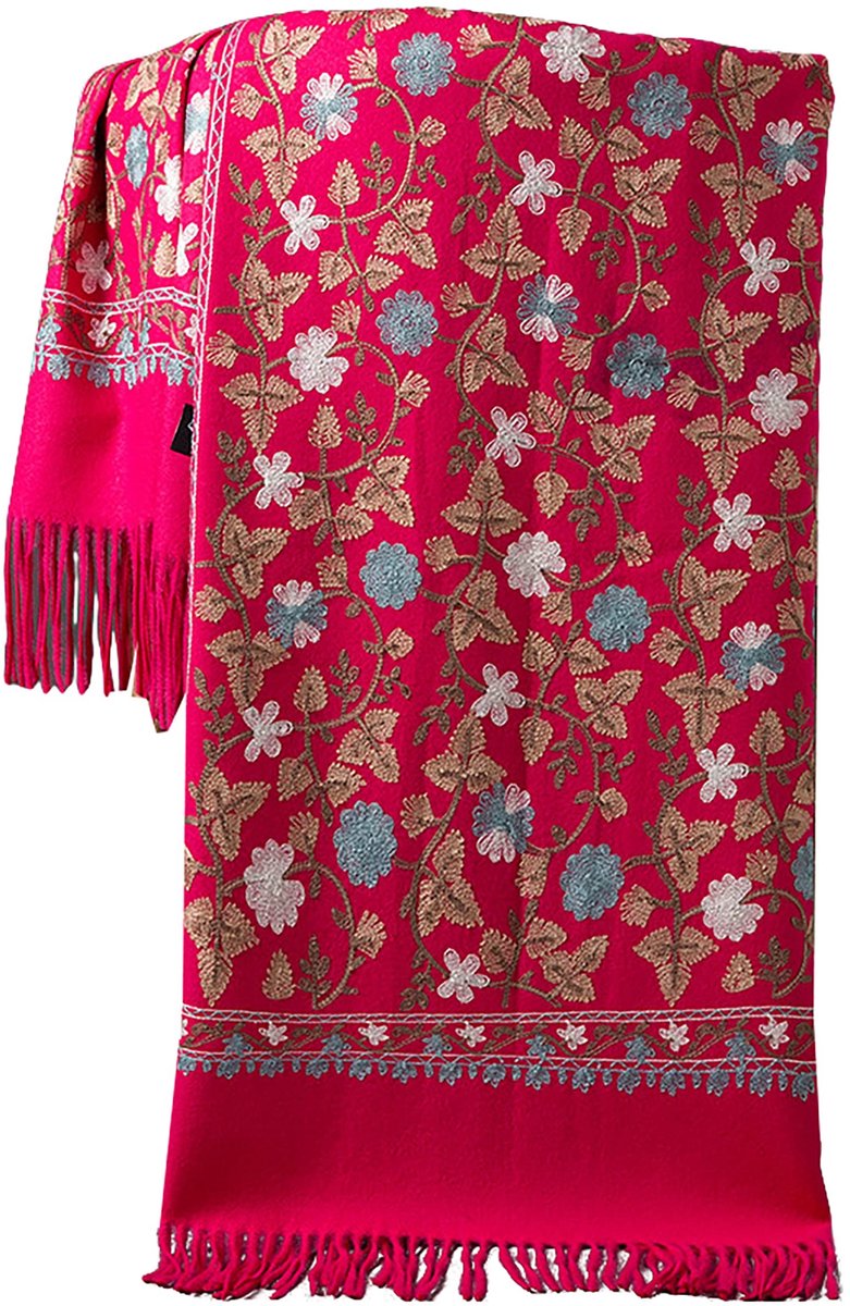 Omgoods - Pashmina Sjaal van Wol met Borduursel voor Herfst-Winter