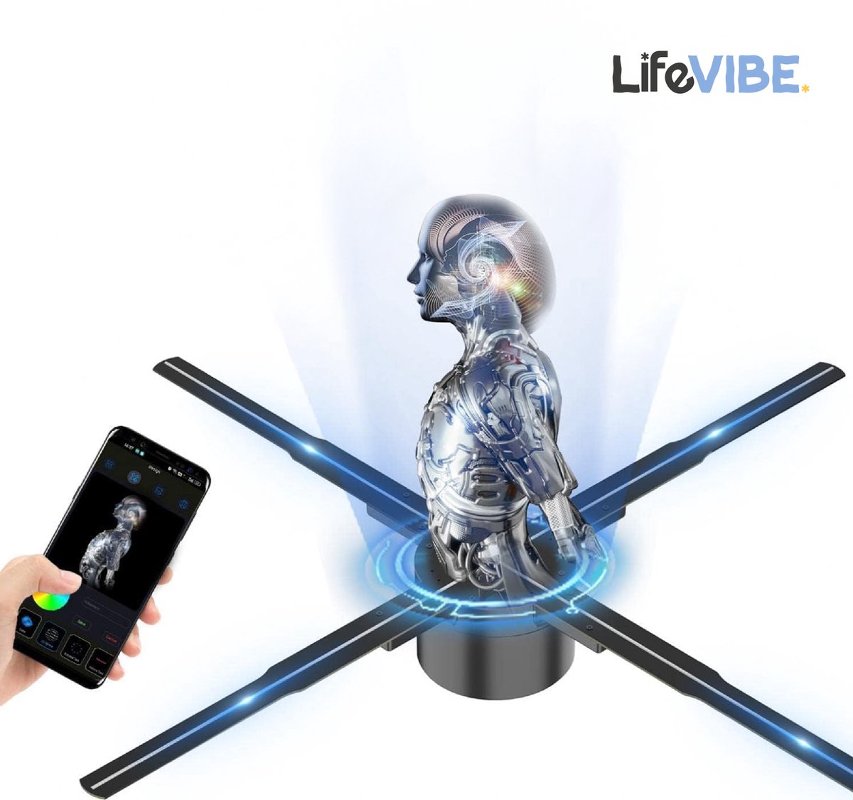 LifeVibe© 3D Hologram Ventilator | Hologramprojector | WiFi & App Bediening | 3D Projector Display