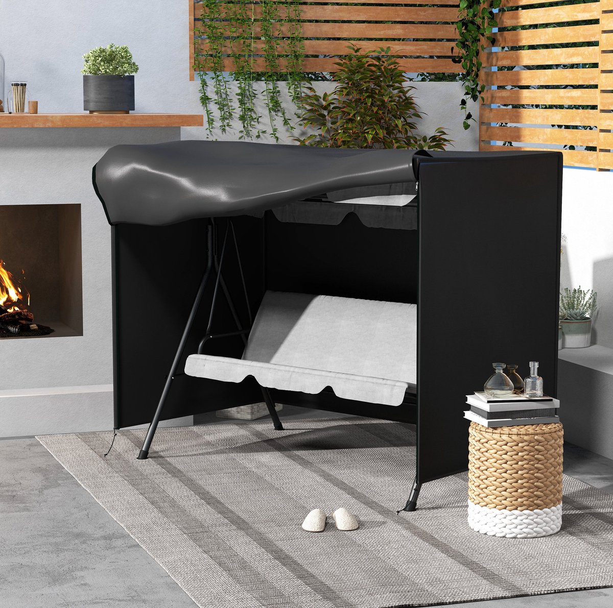 COVREO Schommelbankhoes 205x124x164 cm zwart, Oxford stof met rits