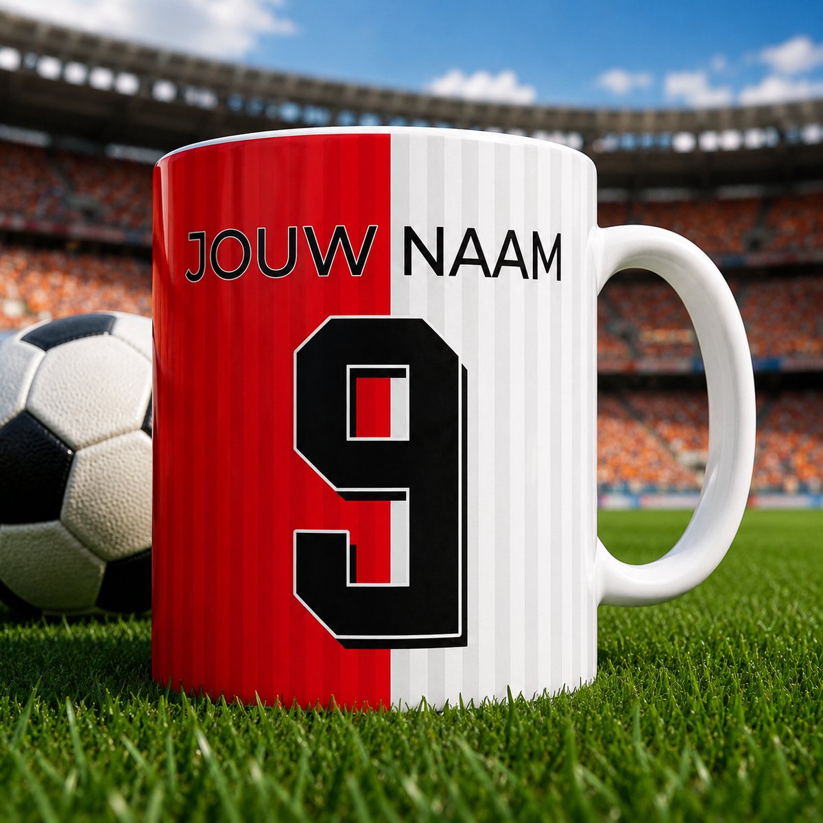Voetbal mok – Gepersonaliseerde Mok met Naam en Rugnummer – Voetbal Mok – 325 ml