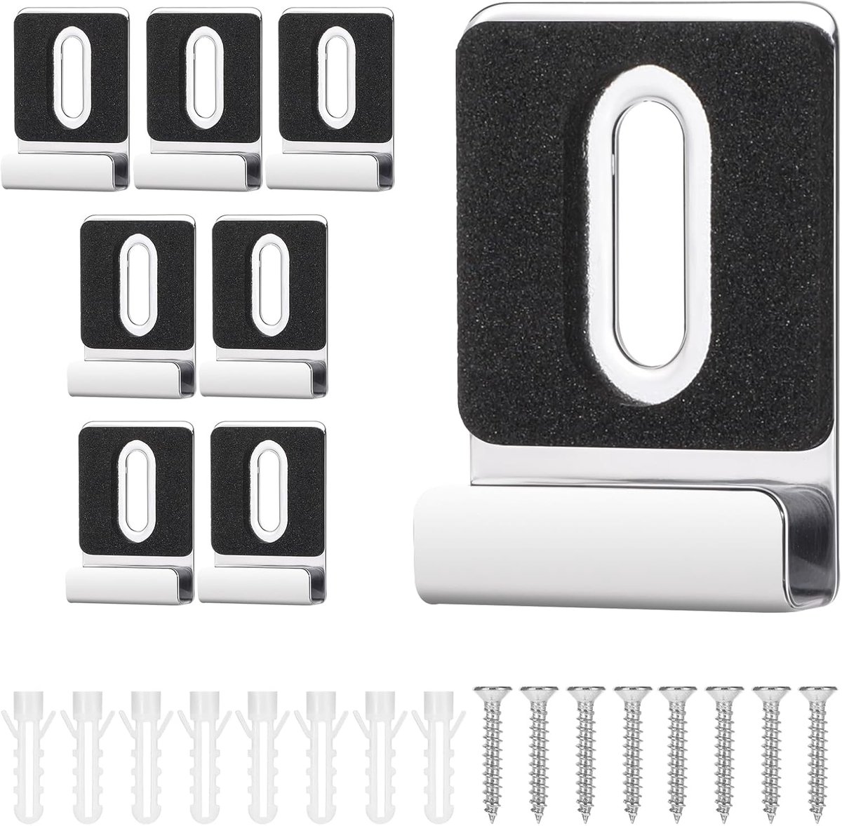 SnelShoppen - 8 Stuks Spiegelhouder Clips Metaal voor Wandmontage - Zware Duurzame Spiegel Hangers met Schroeven en Rubber Pads - Ideaal voor Frameloz