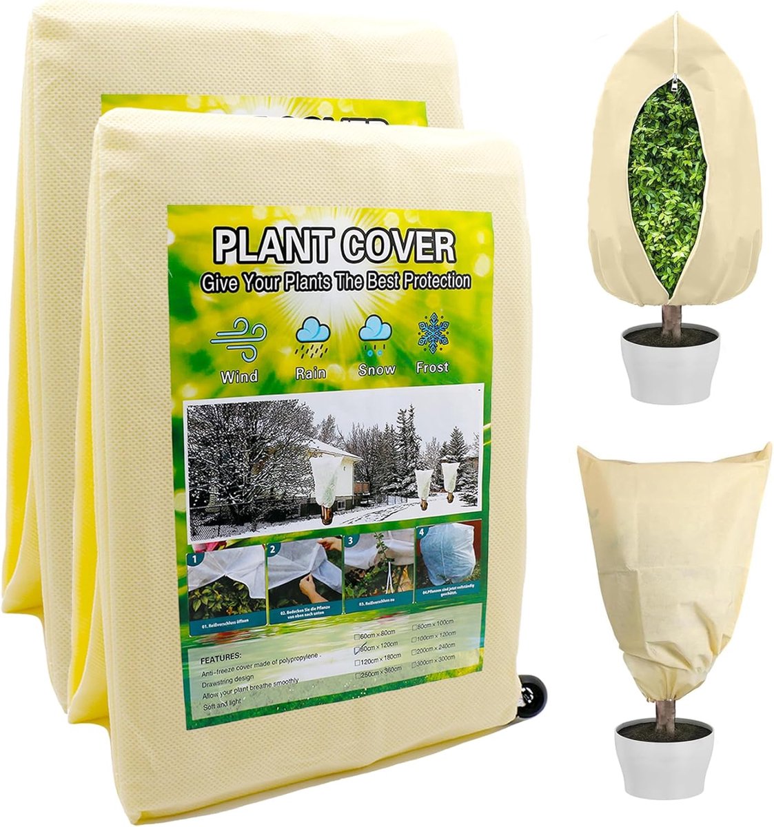 SnelShoppen - Winterbescherming voor Planten, 2 Stuks, 80 x 120 cm, Frostbescherming voor Potplanten, Palmen, Olijfbomen, Oleander, Ademend Materiaal,