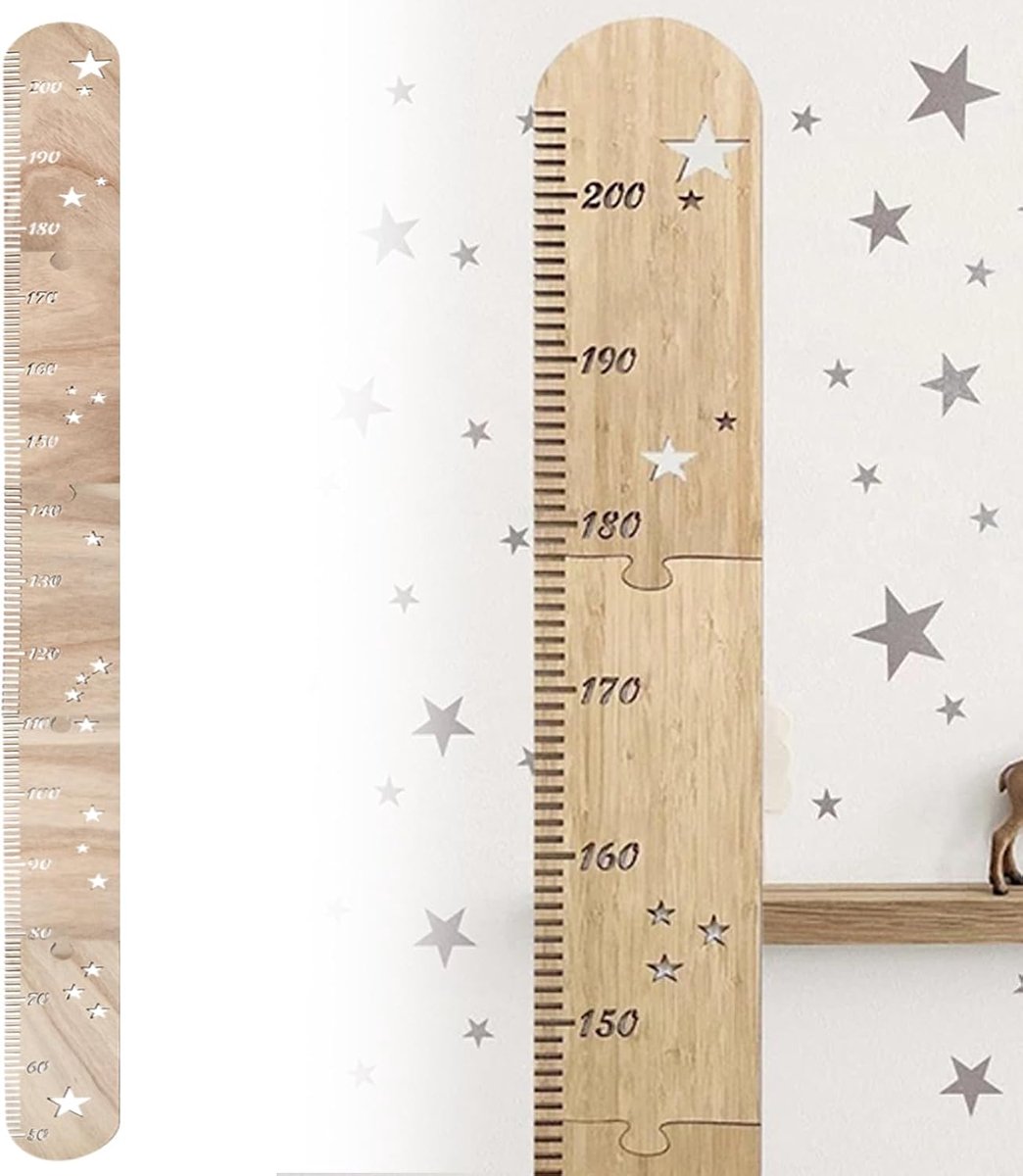 SnelShoppen - Houten Groeimeter voor Kinderen, Maatregel Ruler voor Kinderkamerwanddecoratie, Baby Hoogte Groeikaart, Opvouwbaar, Lichtgewicht