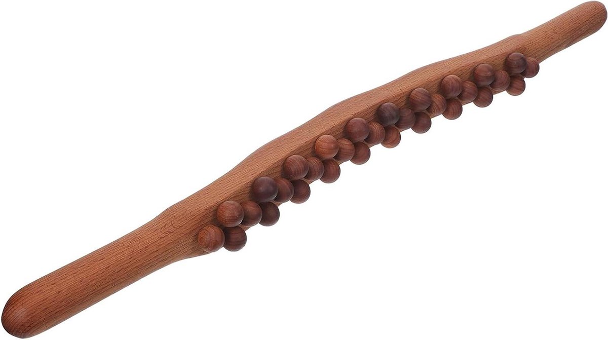 Houten Massage Roller Stick - Zelfmassage Tool - Ontspanning Lichaam - Met Kralen - 58 x 4 x 3.5 cm