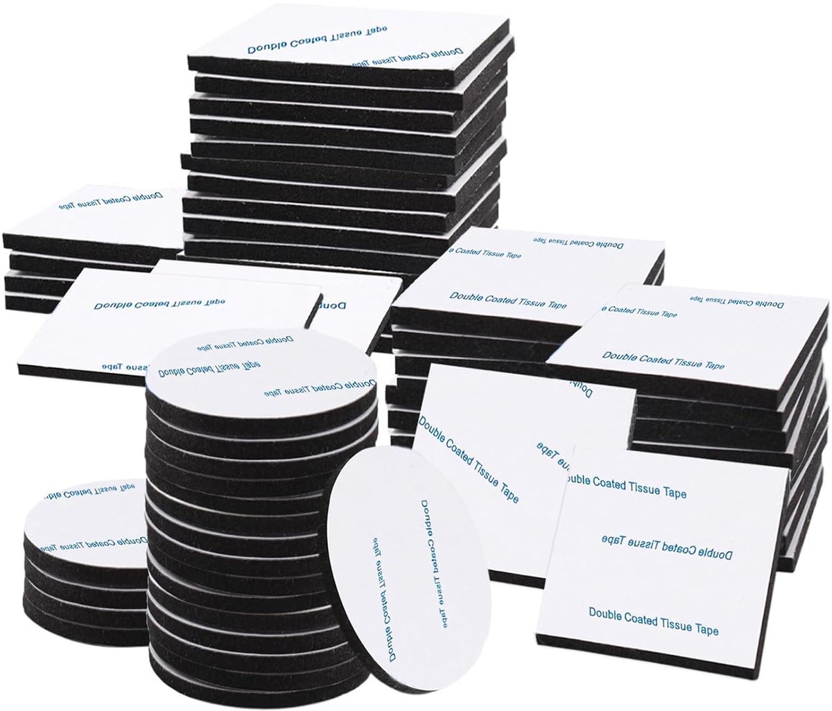 SnelShoppen - Dubbelzijdige plakpads, extra sterk, hoogwaardige foam, 60 stuks, 20x rechthoekig 5x4 cm, 20x rond, 20x vierkant, waterproof, veelzijdig