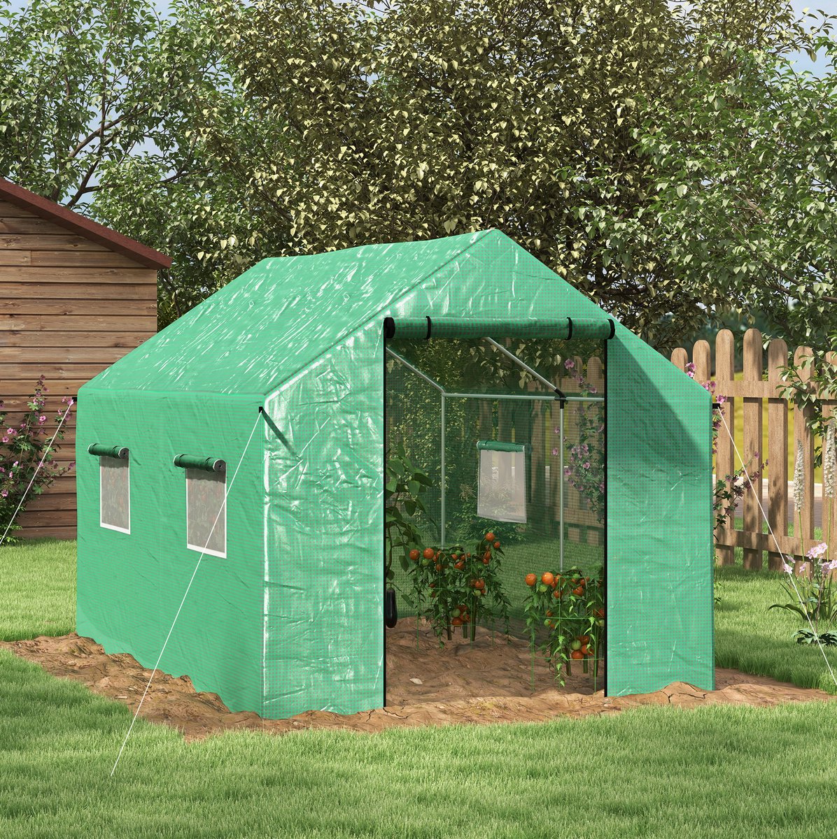 COVREO Tunnelkas 300x200x200 cm groen, verzinkt stalen frame met 4 ramen