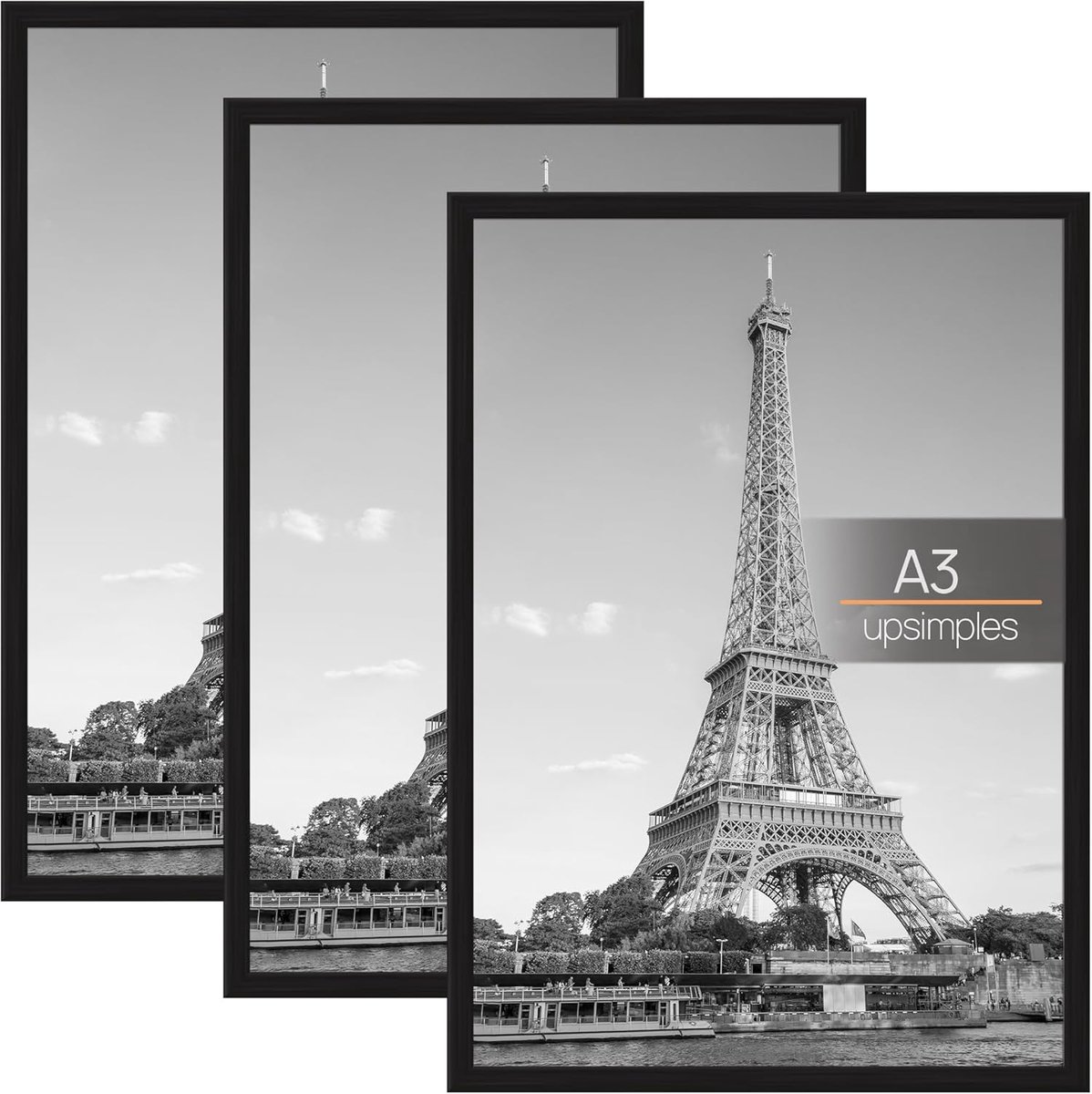 Fotolijst 30 x 40 cm - Set van 3 Zwarte Fotolijsten voor Wandmontage