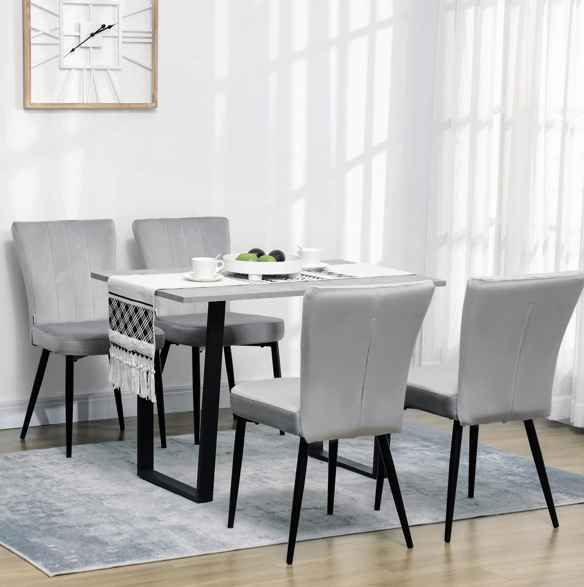 COVREO Eetkamerstoel 46x65x87 cm grijs, velvet set van 4 met rugleuning
