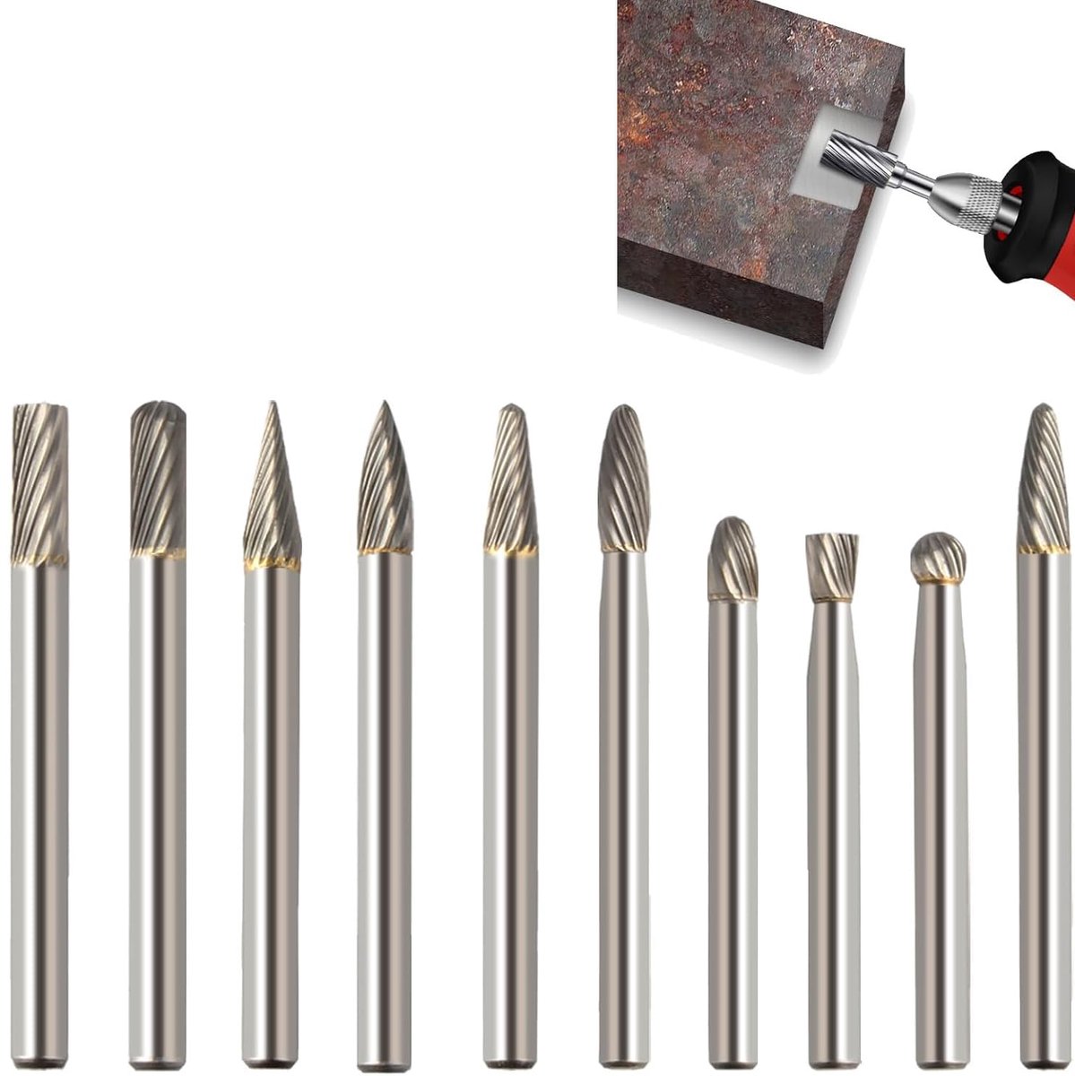 Hardmetalen freesstiftenset, 10 stuks metalen frees, rotatieboren met 6 mm schacht hardmetalen frees, draaigereedschap - ShopVlot